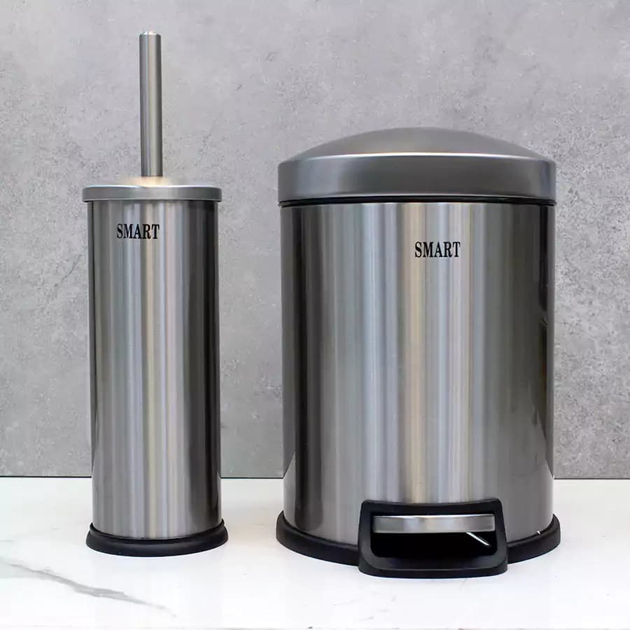 سطل و برس 5 لیتر پدالی گرد برند SMART (استیل مات) — تصویر ۳