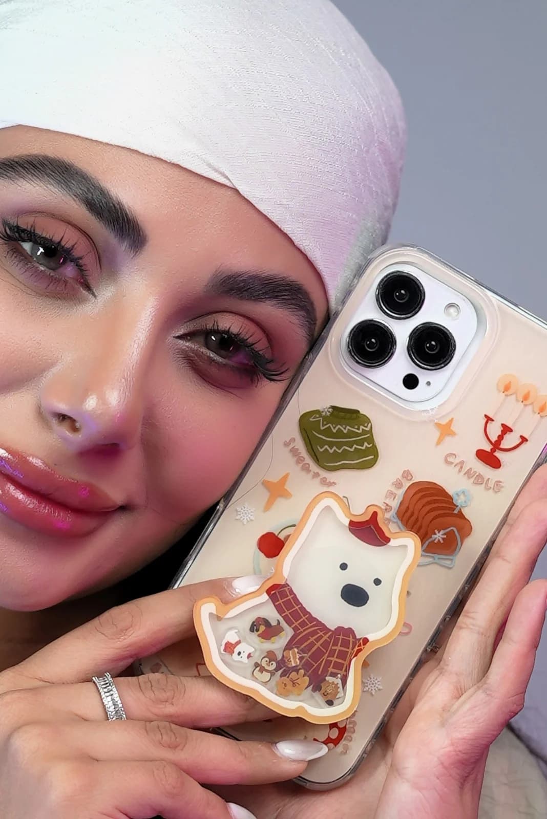 قاب موبایل آیفون کندل کریسمس سگ پاپی + پاپسوکت متحرک — تصویر ۳