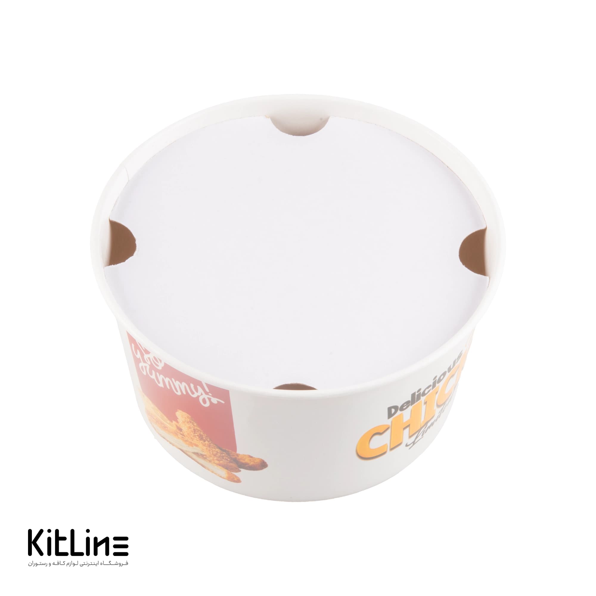 سطل سوخاری یکبار مصرف کاغذی ۲ لیتری طرح فراید چیکن سفید همراه درب پاپک (بسته ۲۰۰ عددی) — تصویر ۳