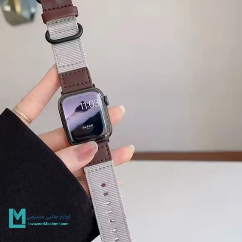بند اپل واچ چرم و نایلون کد W1159 | لوازم جانبی مسلمی — تصویر ۲