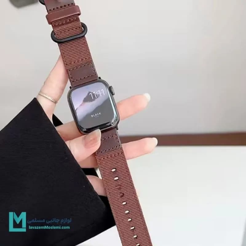 بند اپل واچ چرم و نایلون کد W1159 | لوازم جانبی مسلمی — تصویر ۴