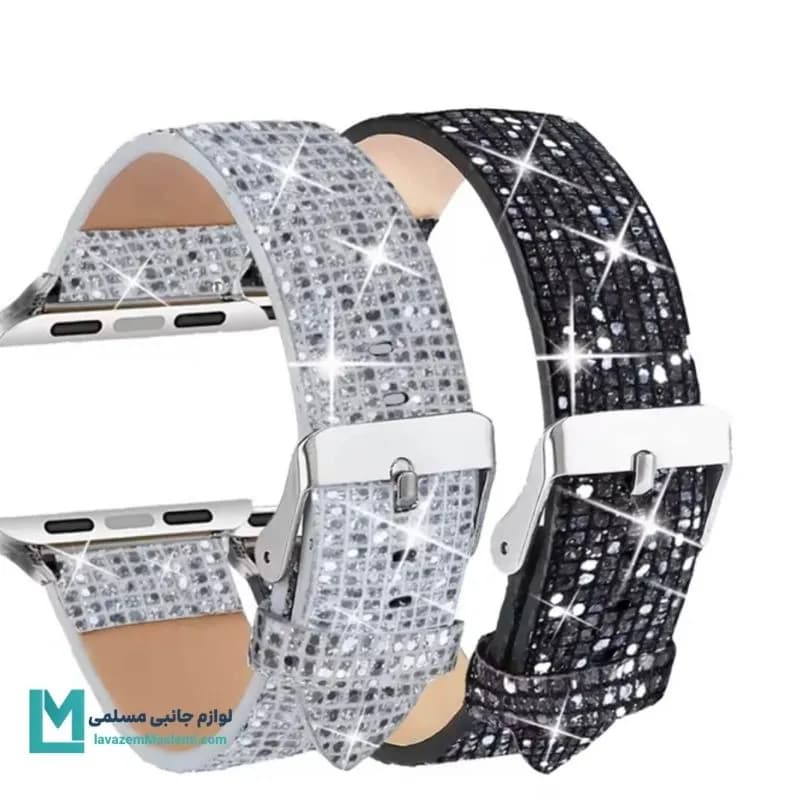 بند اپل واچ چرم سواروفسکی 2025 کد W1147 | لوازم جانبی مسلمی