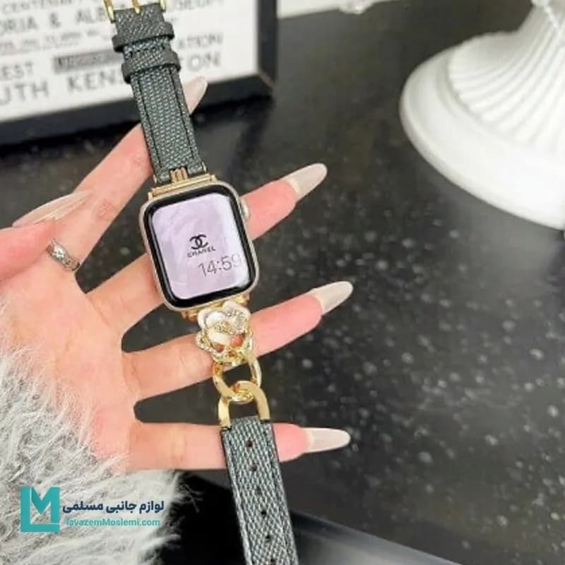 بند اپل واچ چرم و کارتیر گل شنل کد W1137 | لوازم جانبی مسلمی