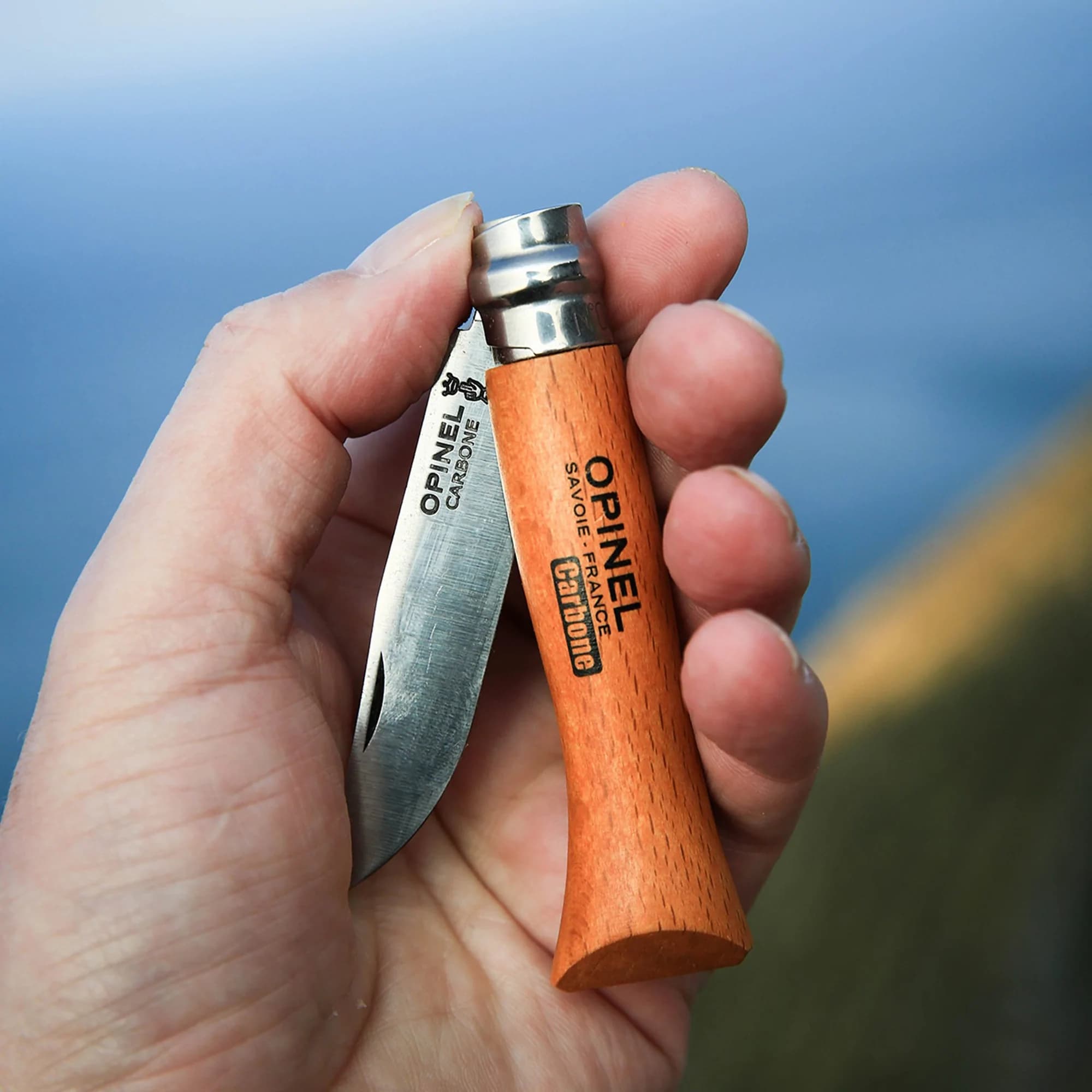 چاقو اپینل 08 کربن + غلاف چرم Opinel No.08 Carbon Steel Folding Knife with Sheath — تصویر ۲