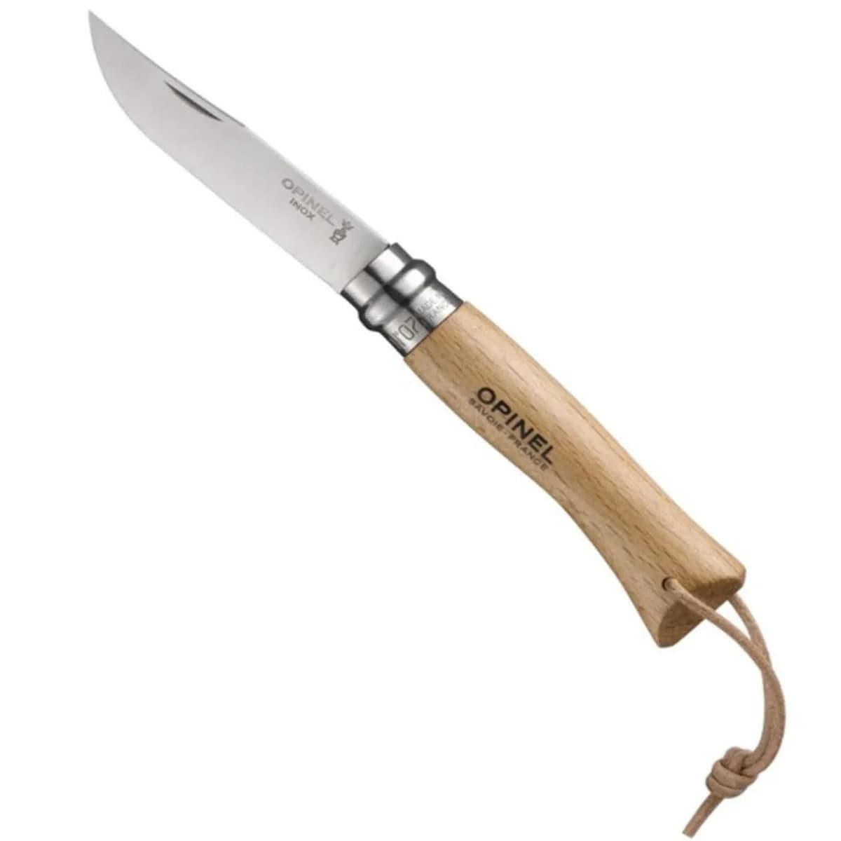 چاقو اپینل 07 استنلس با بند Opinel No.07 Stainless Steel Folding Knife with Lanyar – Beech Wood