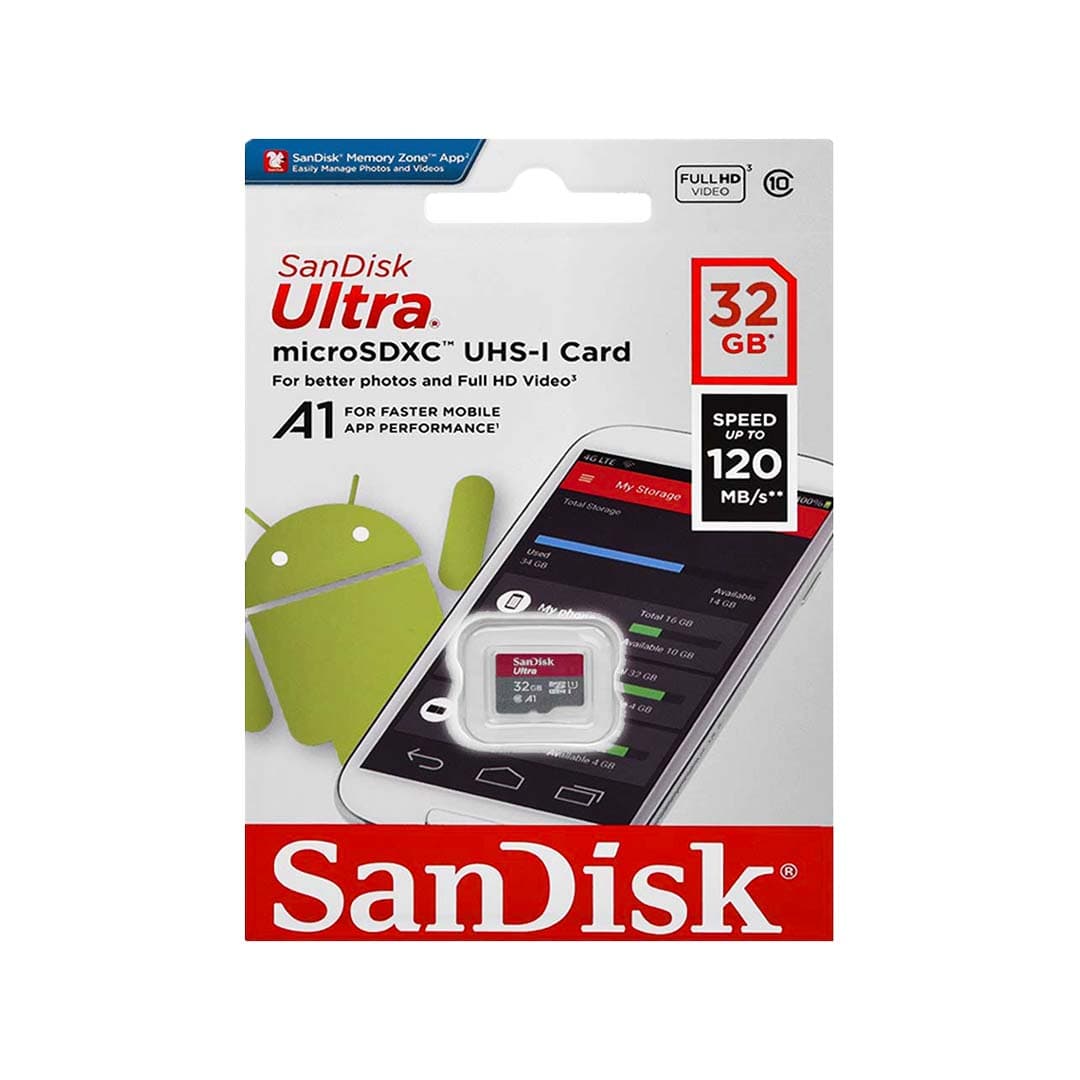 کارت حافظه MicroSDXC سن دیسک مدل Ultra A1 کلاس 10 سرعت 120MBps با ظرفیت 32 گیگابایت — تصویر ۲