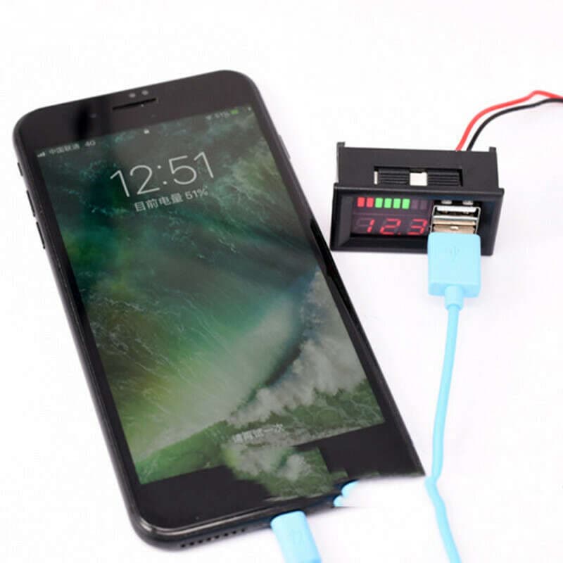 نمایشگر شارژ باتری خشک اسیدی 12 ولت رو پنلی با 2 پورت USB — تصویر ۳