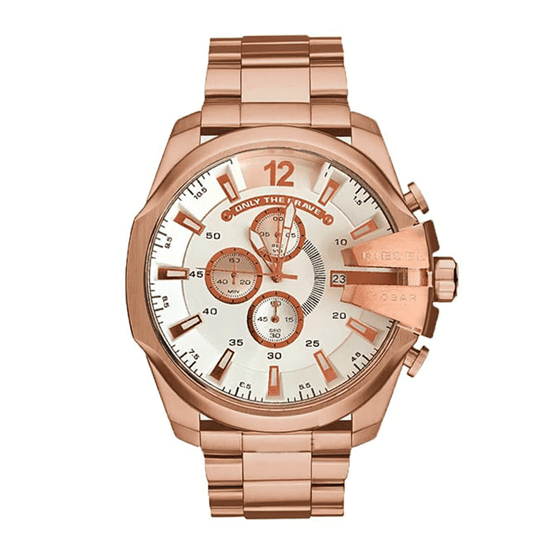 ساعت مچی مردانه دیزل شاخدار Diesel Mega Chief Rosegold White Screen