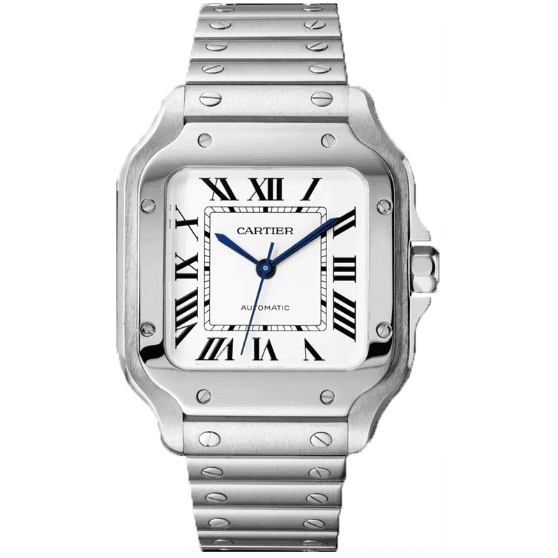 ساعت مچی کارتیر سانتوز (تک و ست) سیلور صفحه سفید Cartier Santos Full Silver White Screen