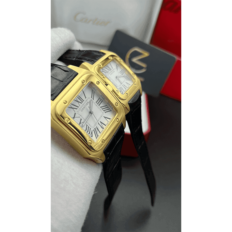 ساعت مچی کارتیر سانتوز (تک و ست) طلایی صفحه سفید Cartier Santos Golden White Screen — تصویر ۲