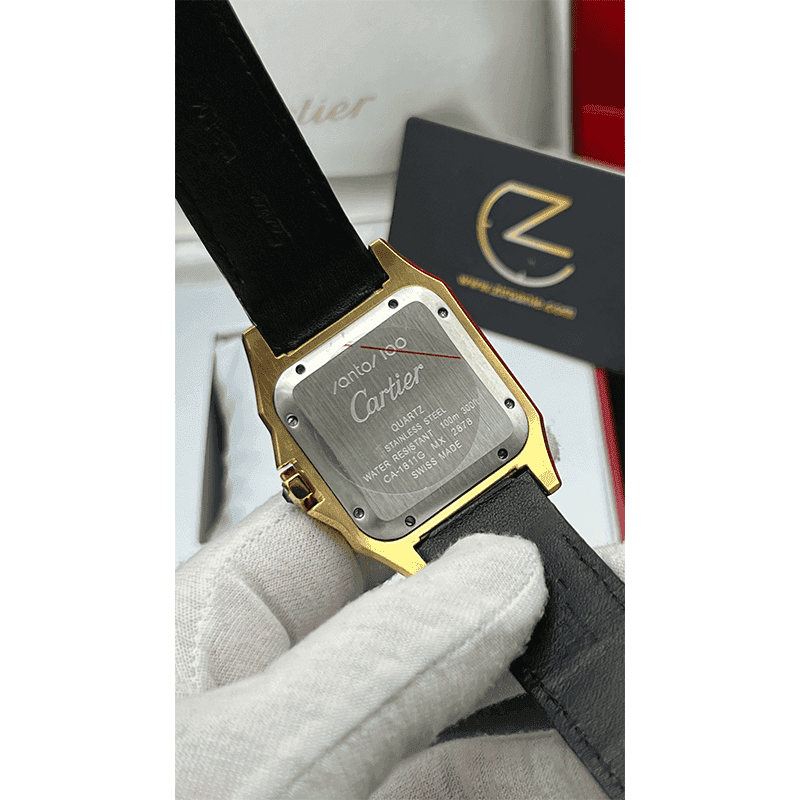 ساعت مچی کارتیر سانتوز (تک و ست) طلایی صفحه سفید Cartier Santos Golden White Screen — تصویر ۵