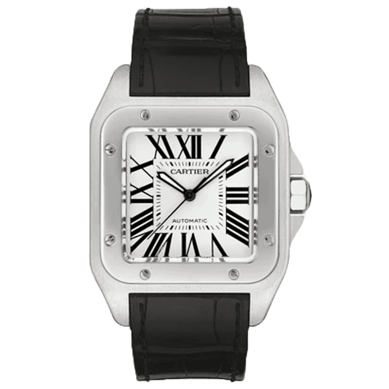 ساعت مچی کارتیر سانتوز (تک و ست) سیلور صفحه مشکی Cartier Santos Silver White Screen
