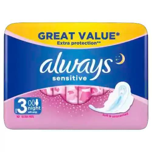 نوار بهداشتی الویز مدل Sensitive Night Ultra سایز 3 بسته 10 عددی
