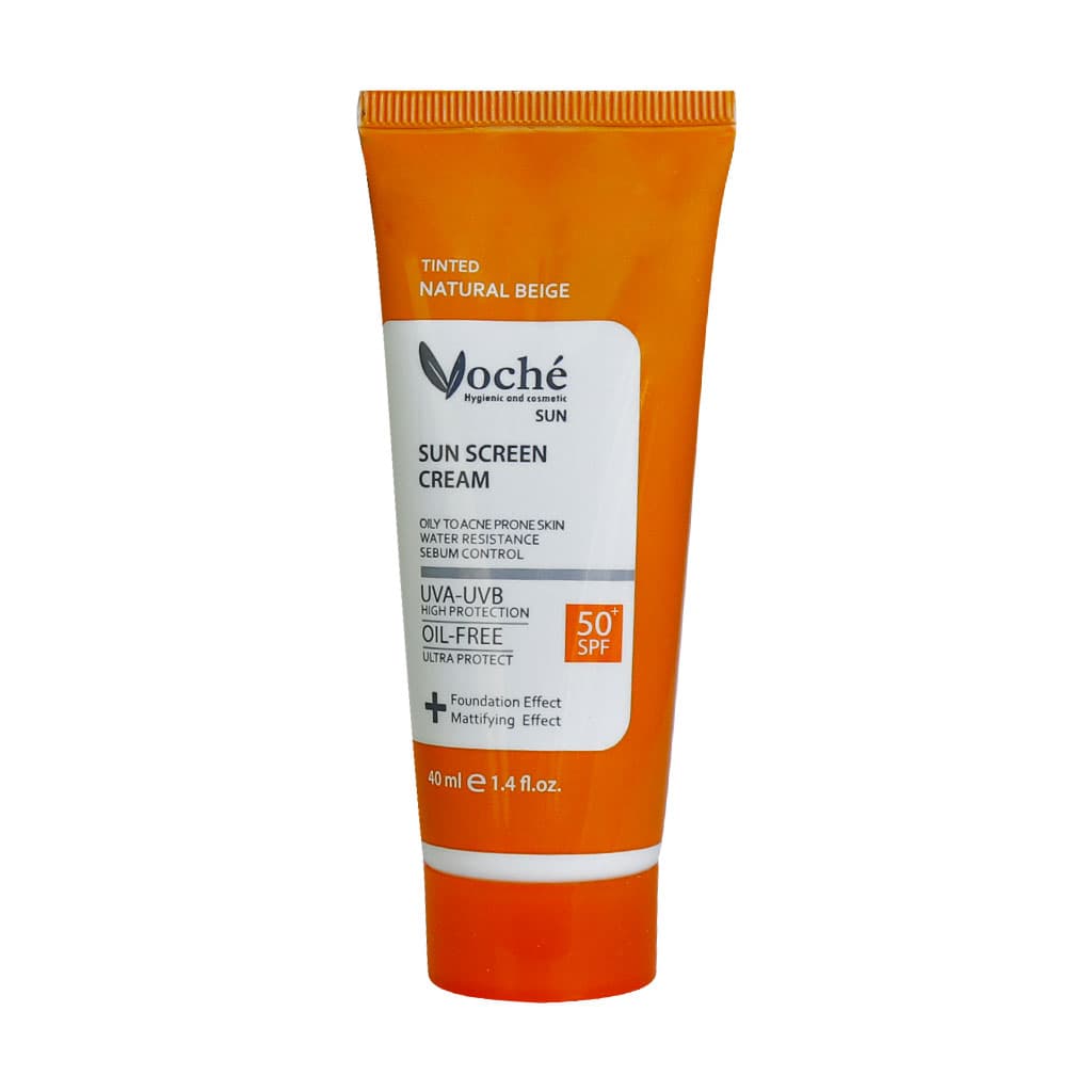 کرم ضد آفتاب SPF۵۰ وچه مناسب پوست چرب و مستعد آکنه ۴۰ میلی لیتر بژطبیعی Voche SPF۵۰ Sun Screen Cream For Oily To Acne Prone Skin ۴۰ ml