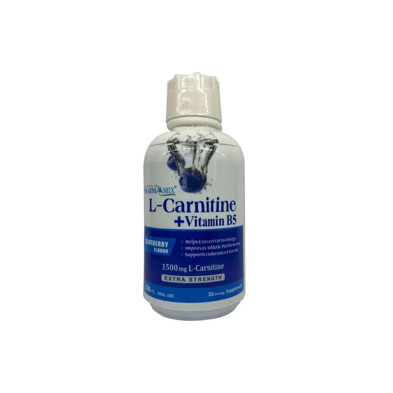 مایع ال کارنیتین 1500 پلاس ویتامین B5 فارمامیکس 500 میلی لیتر تمشک Liquid L-carnitine 1500 plus vitamin B5 Pharmamix 500 ml — تصویر ۲