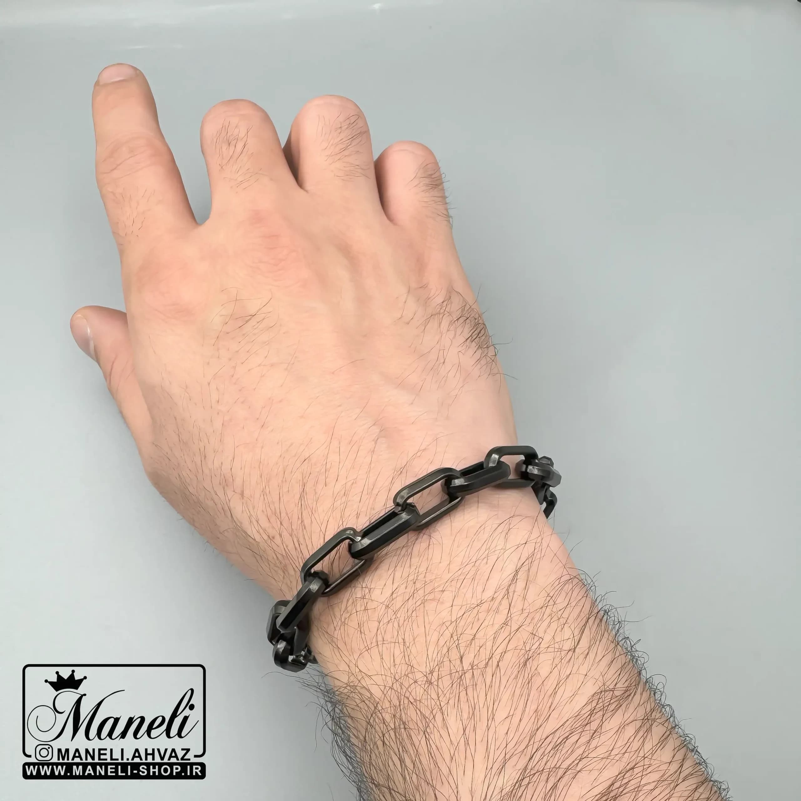 دستبند مردانه مشکی رنگ ثابت مدل زنجیری|140405148 — تصویر ۲