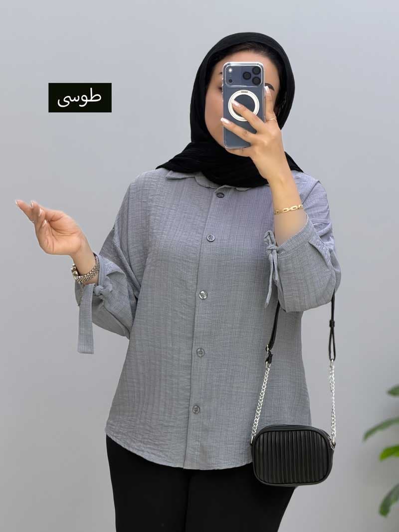 شومیز یقه مردانه شانتون سیال کد 974714 — تصویر ۳