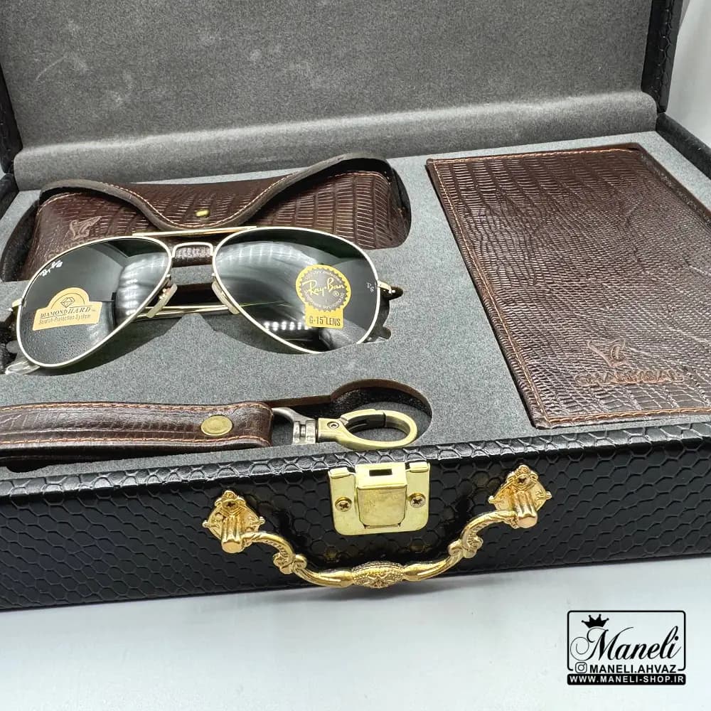 ست چرم و عینک Ray-Ban چهارتکه چرمسال | چرم طبیعی قهوه ای 14040524 — تصویر ۳
