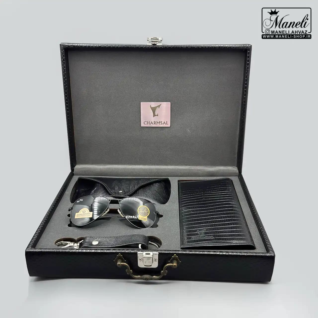 ست چرم و عینک Ray-Ban چهارتکه چرمسال | چرم طبیعی مشکی 14040523