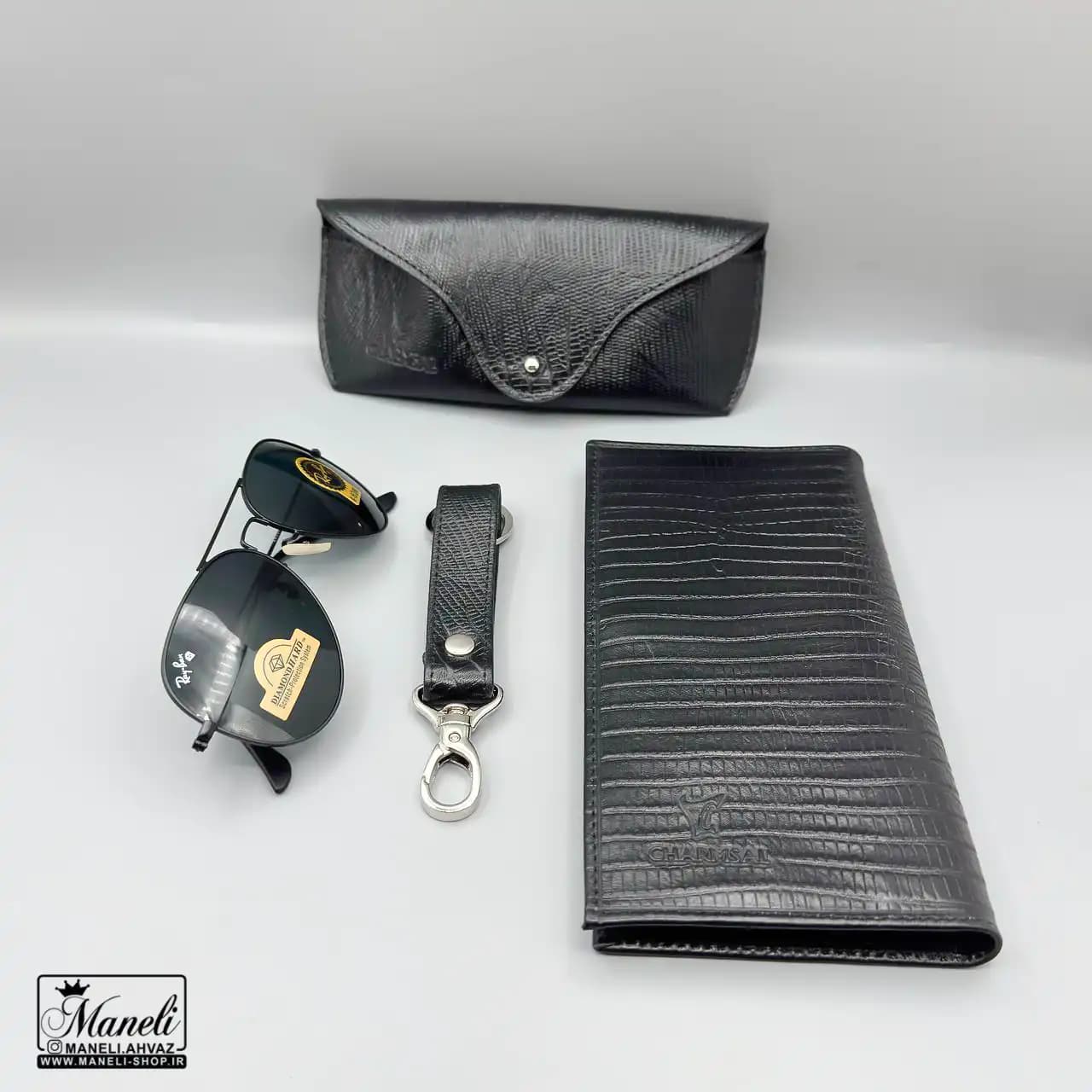 ست چرم و عینک Ray-Ban چهارتکه چرمسال | چرم طبیعی مشکی 14040523 — تصویر ۴