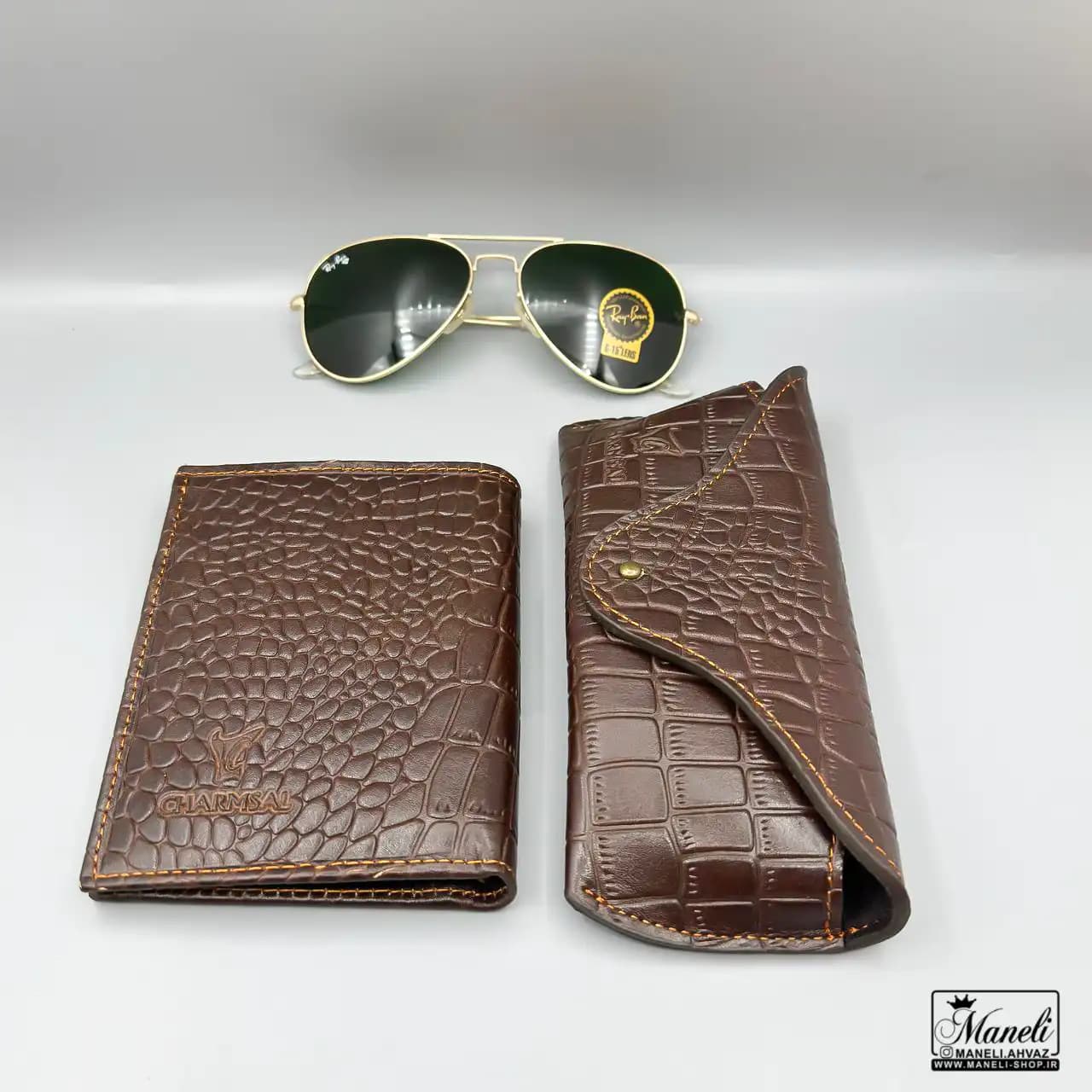 ست هدیه ای چرم و عینک Ray-Ban چرمسال | چرم طبیعی قهوه ای 14040521 — تصویر ۴