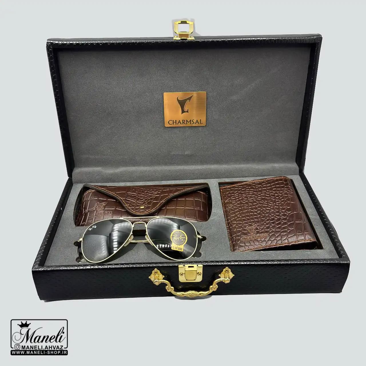 ست هدیه ای چرم و عینک Ray-Ban چرمسال | چرم طبیعی قهوه ای 14040521