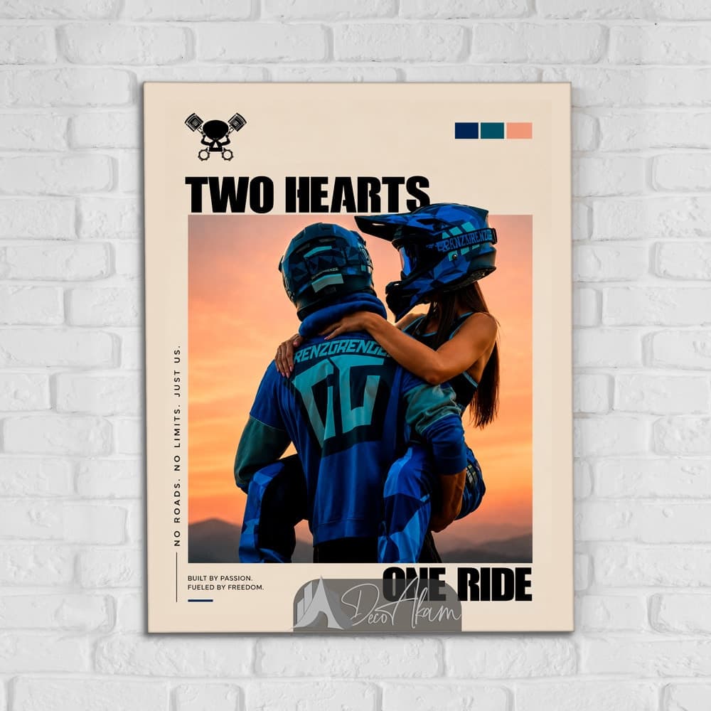 تابلو موتور عاشقانه Two Hearts One Ride کد DA-4040 مناسب اتاق جوان — تصویر ۲