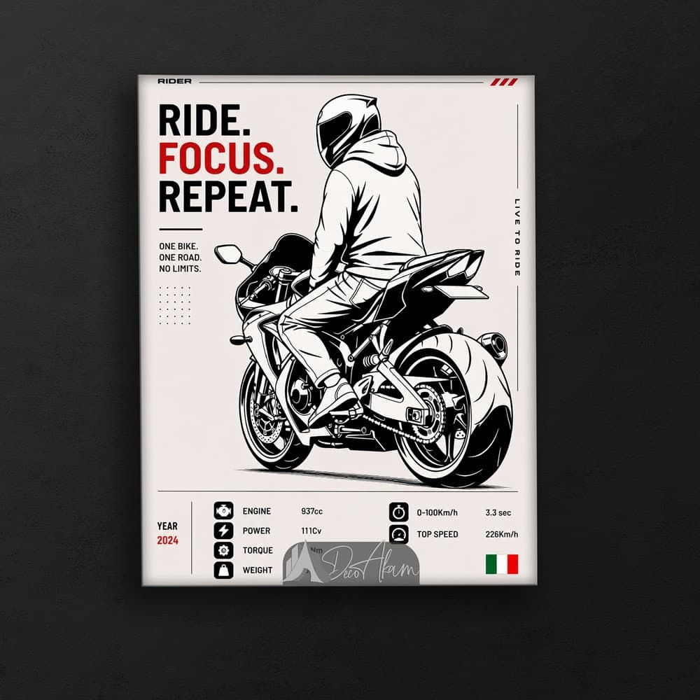 تابلو موتور اسپرت Ride Focus Repeat کد DA-4036 مناسب اتاق جوان — تصویر ۴