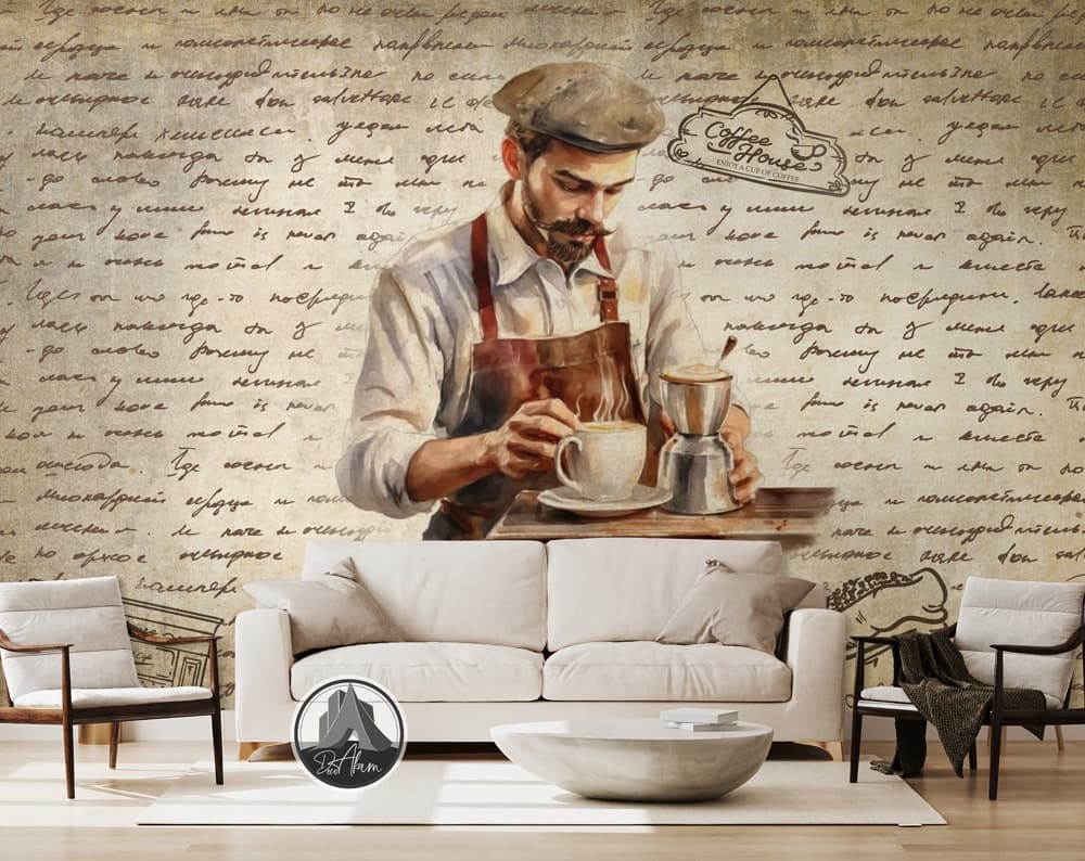 پوستر دیواری کافی شاپ طرح باریستا کلاسیک مناسب دکور کافیشاپ با حالوهوای وینتیج – DA-4028