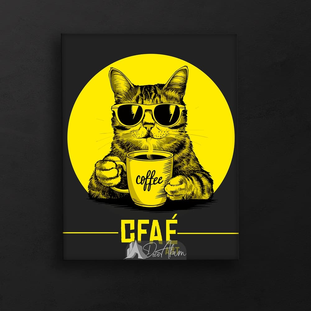 تابلو دکوراتیو طرح گربه قهوه‌نوش (CFAE Art) مناسب دکور کافه مدرن و آشپزخانه – DA-4029 — تصویر ۵