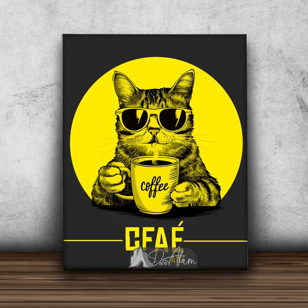 تابلو دکوراتیو طرح گربه قهوه‌نوش (CFAE Art) مناسب دکور کافه مدرن و آشپزخانه – DA-4029 — تصویر ۲