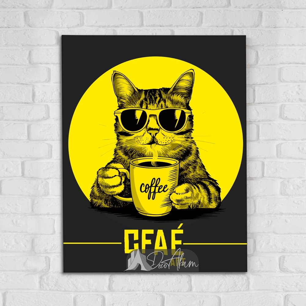 تابلو دکوراتیو طرح گربه قهوه‌نوش (CFAE Art) مناسب دکور کافه مدرن و آشپزخانه – DA-4029 — تصویر ۳