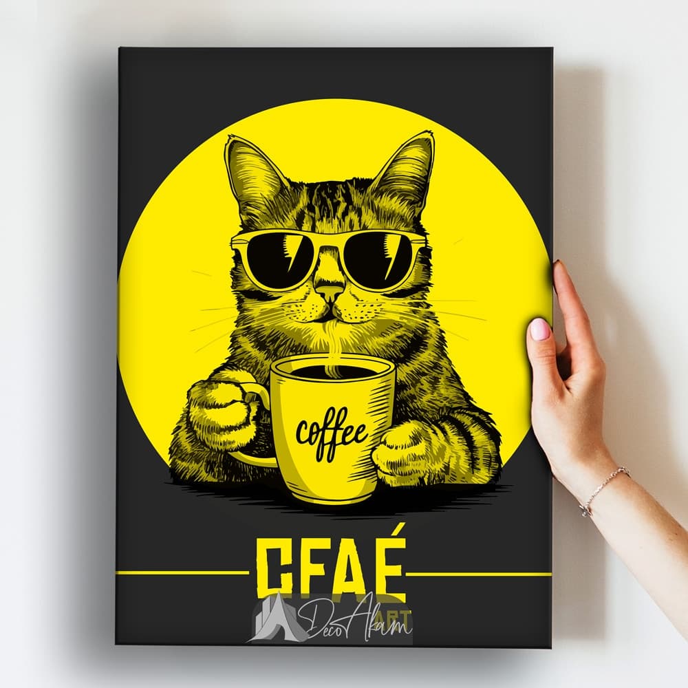 تابلو دکوراتیو طرح گربه قهوه‌نوش (CFAE Art) مناسب دکور کافه مدرن و آشپزخانه – DA-4029 — تصویر ۴