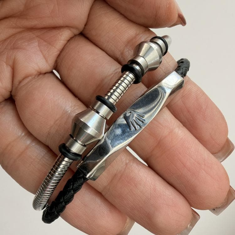 دستبند مردانه رولکس چرم و استیل — تصویر ۴