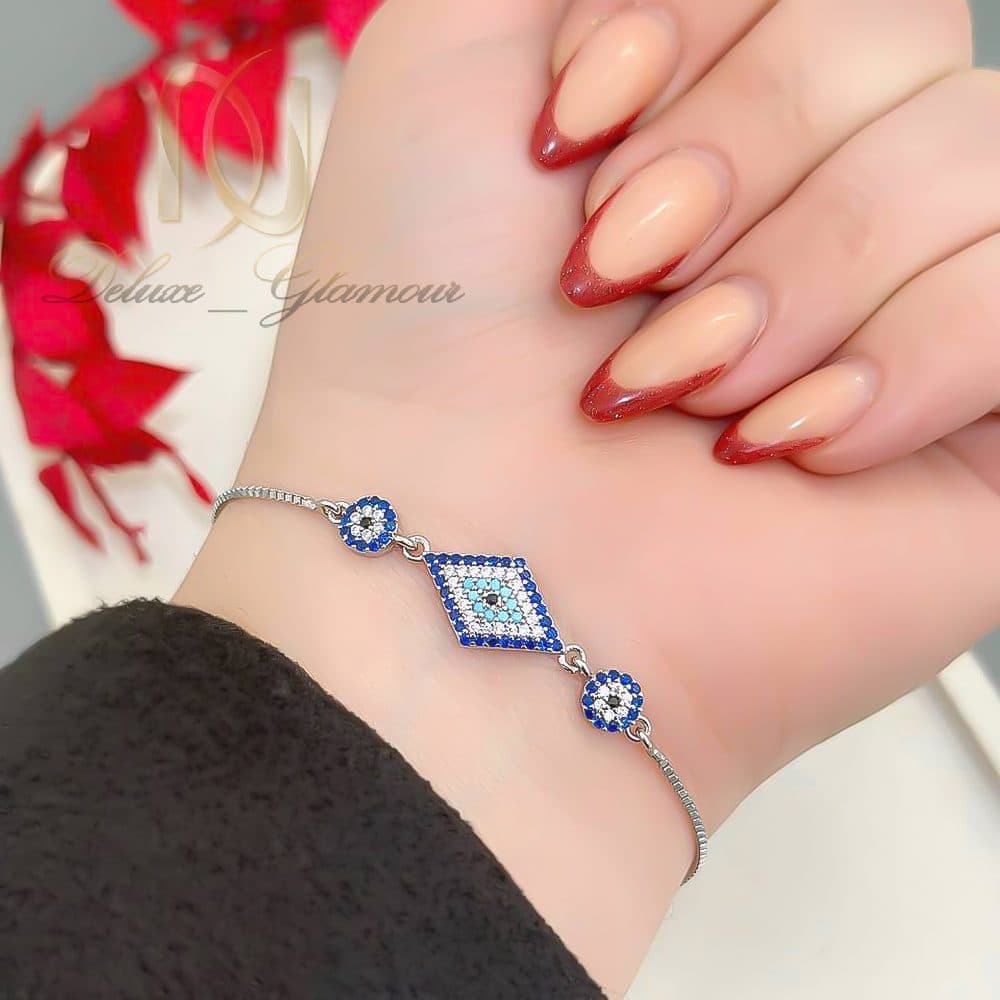 دستبند نقره دخترانه چشم نظر لوزی — تصویر ۲