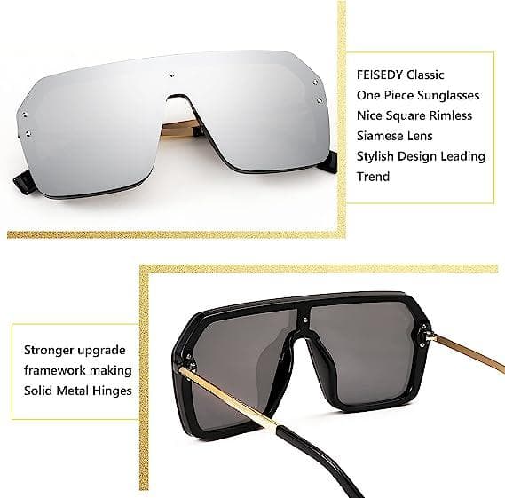 عینک آفتابی زنانه و مردانه FEISEDY Classic Siamese One Piece Sunglasses Nice Rimless — تصویر ۴