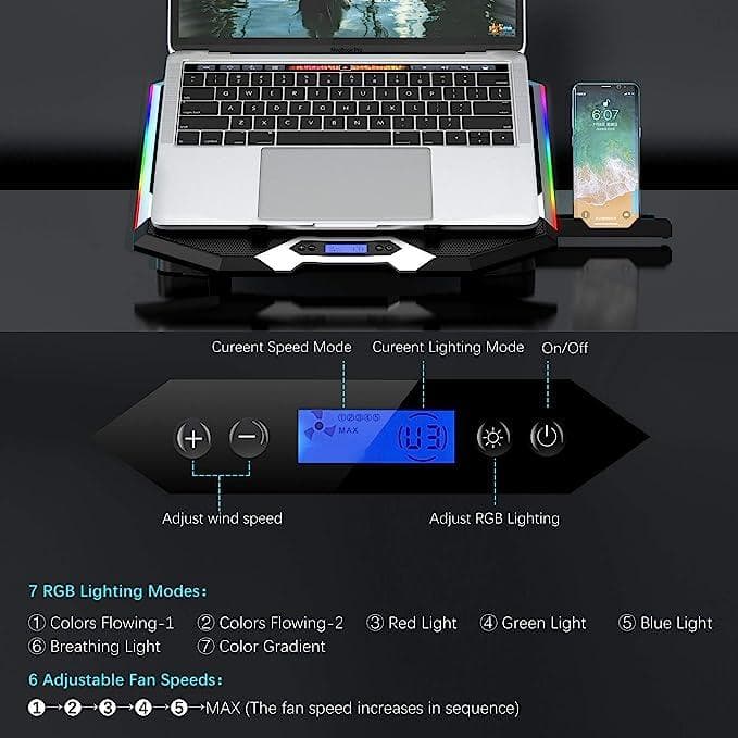 خنک کننده لپ‌تاپ TopMate C11 Laptop Cooling Pad RGB Gaming Notebook Cooler — تصویر ۴