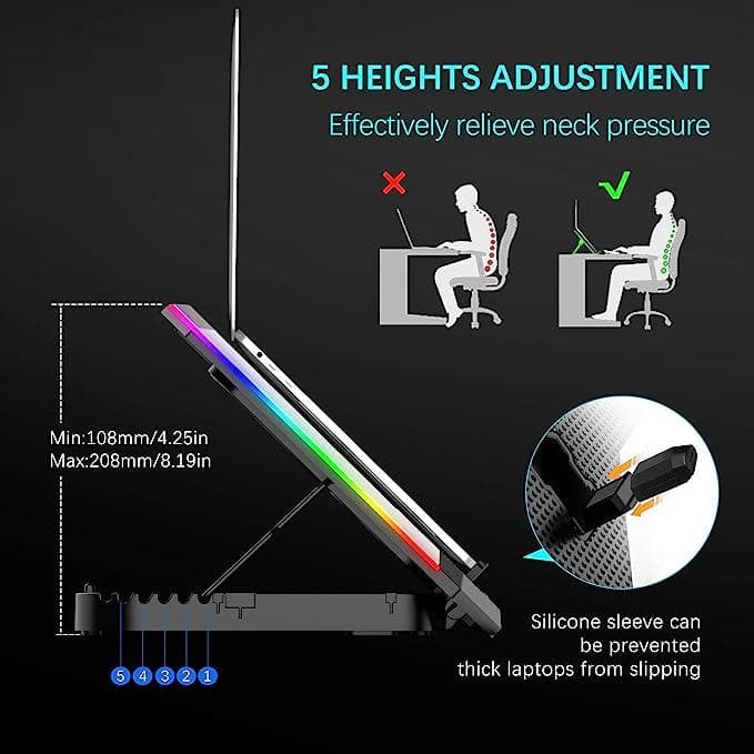 خنک کننده لپ‌تاپ TopMate C11 Laptop Cooling Pad RGB Gaming Notebook Cooler — تصویر ۲