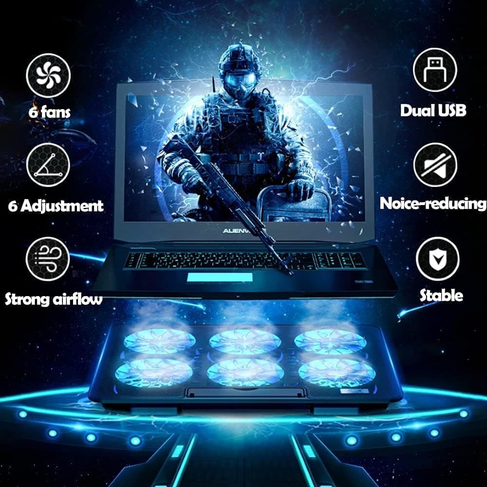 پایه خنککننده لپتاپ Laptop Cooling Pad, Necomi® Laptop Cooler Stand with 6 Quiet Cooling Fans — تصویر ۵