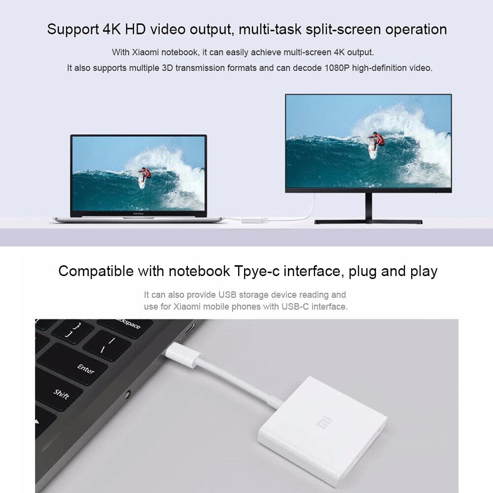 تبديل تايپ سی به اچ دی ام ای شیائومی مدل Xiaomi USB Type-C to HDMI Multifunction Adapter ZJQ01TM — تصویر ۵