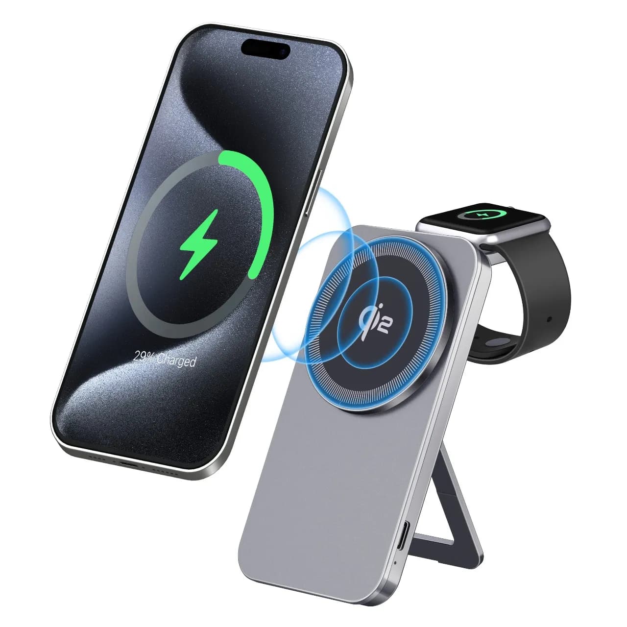 شارژر بی‌سیم Magstand Duo مدل Kickstand 15W گرین لاین — تصویر ۲