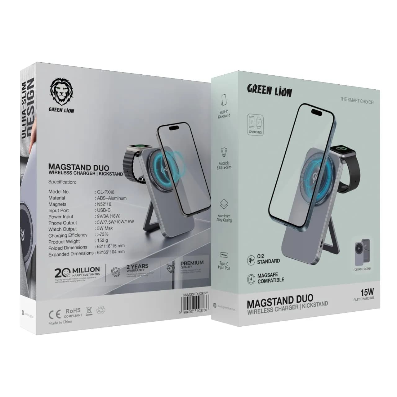 شارژر بی‌سیم Magstand Duo مدل Kickstand 15W گرین لاین — تصویر ۵
