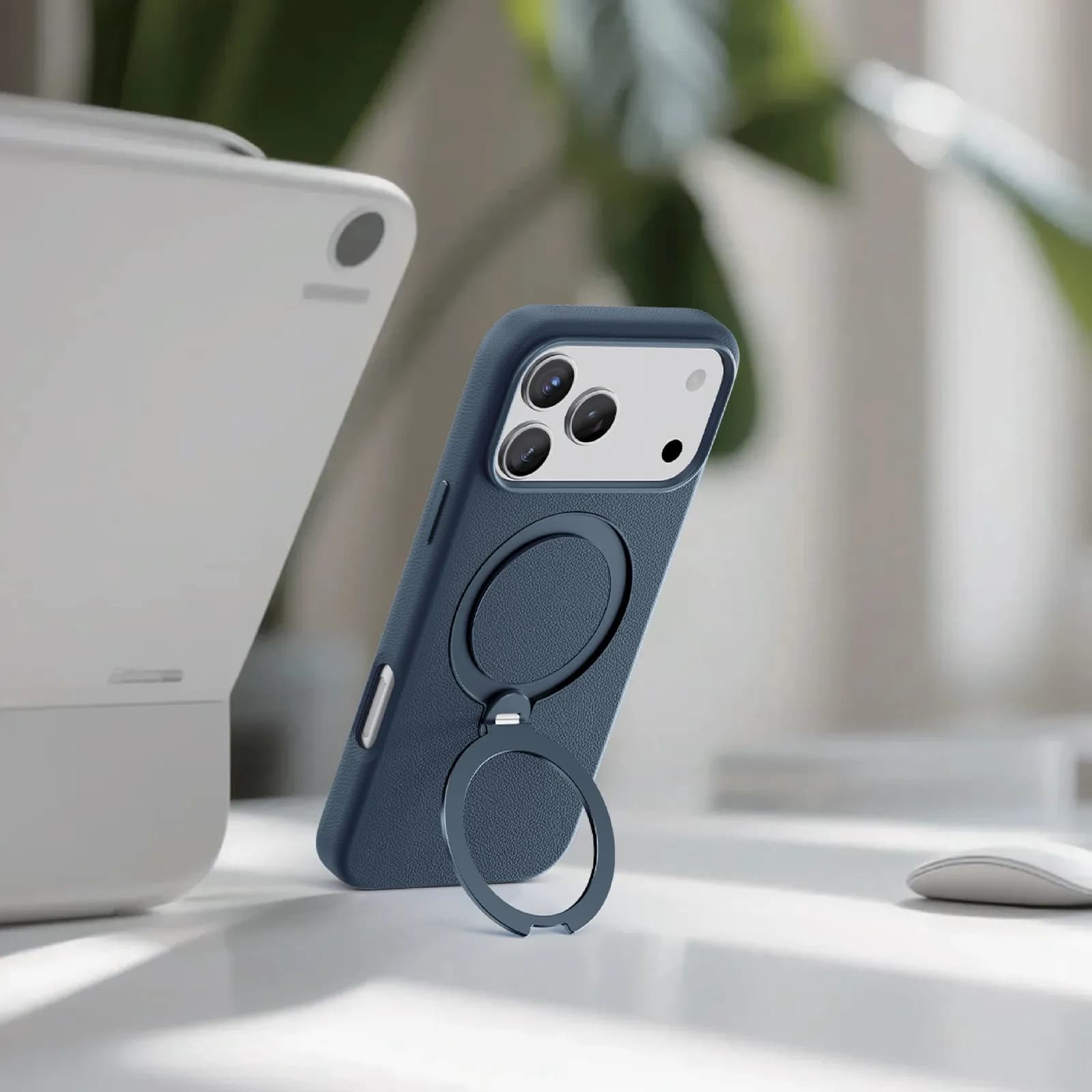 کاور چرمی آیفون 17 پرومکس مدل MagSafe Minster گرین لاین — تصویر ۳