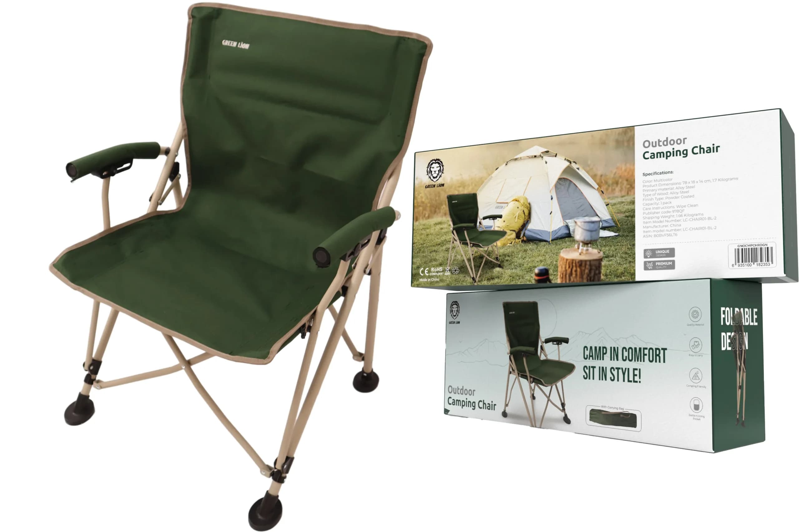 صندلی کمپینگ تاشو سبز تیره مدل Outdoor Camping Chair گرین لاین — تصویر ۳