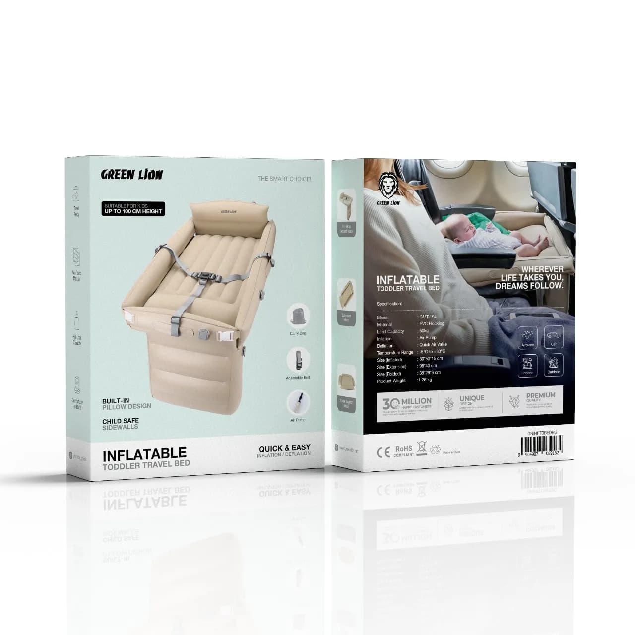 تشک بادی نوزاد همراه با پمپ شارژی مدل Inflatable Toddler گرین لاین — تصویر ۳