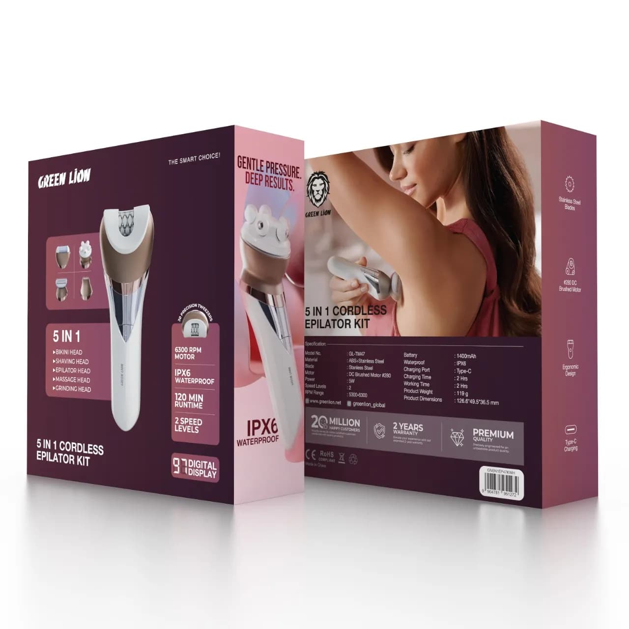 ست اپیلاتور ۵ کاره بدون سیم گرین لاین مدل 5in-1 Cordless Epilator Kit – سفید — تصویر ۴