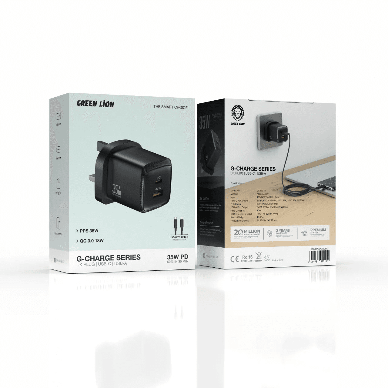 شارژر دیواری دو پورت گرین لاین مدل G‑Charge 35W و کابل Type‑C — تصویر ۲
