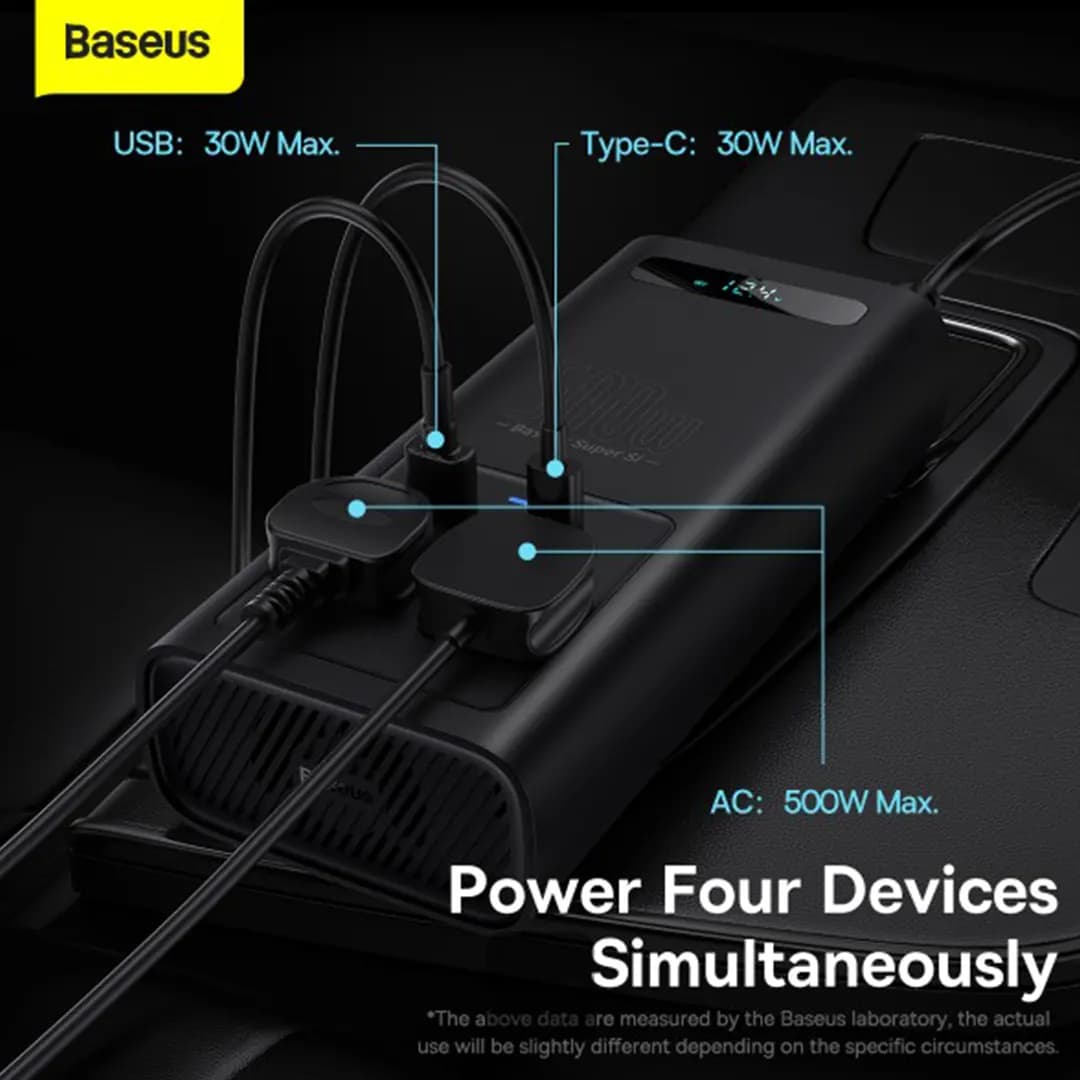 مبدل و اینورتر 500 وات باسئوس Baseus supersi power inverter — تصویر ۲