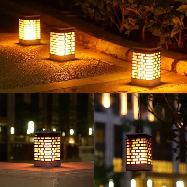 فانوس خورشیدی نور در فضای باز ضد آب با اثر شعله سوسو زن چراغ LED تزئینی — تصویر ۲