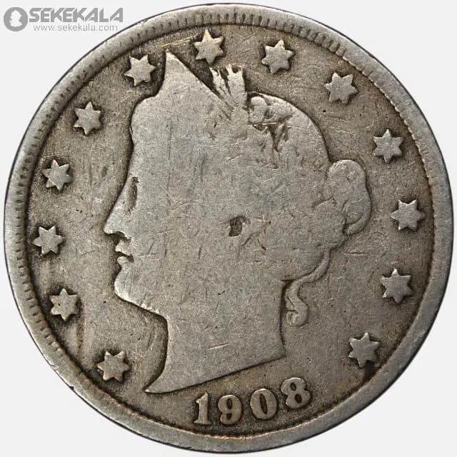 سکه 5 سنت قدیمی آمریکا 1908 (Liberty- آزادی)